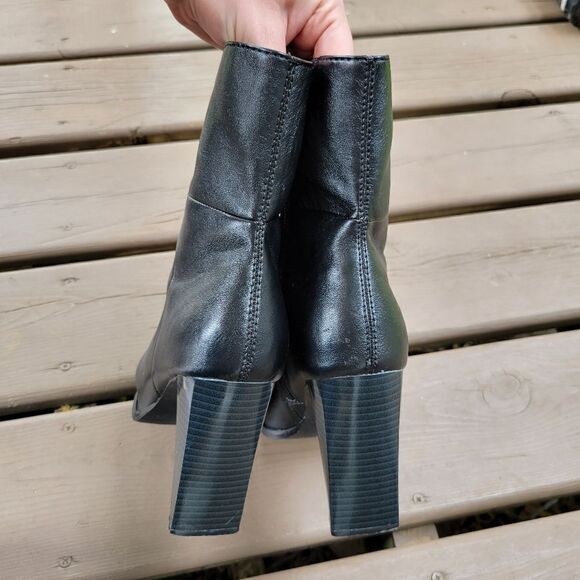 Vintage 90s y2k Candie's Bratz Black Faux Leather Square Toe Chunky Heel Boots - Picture 5 of 9